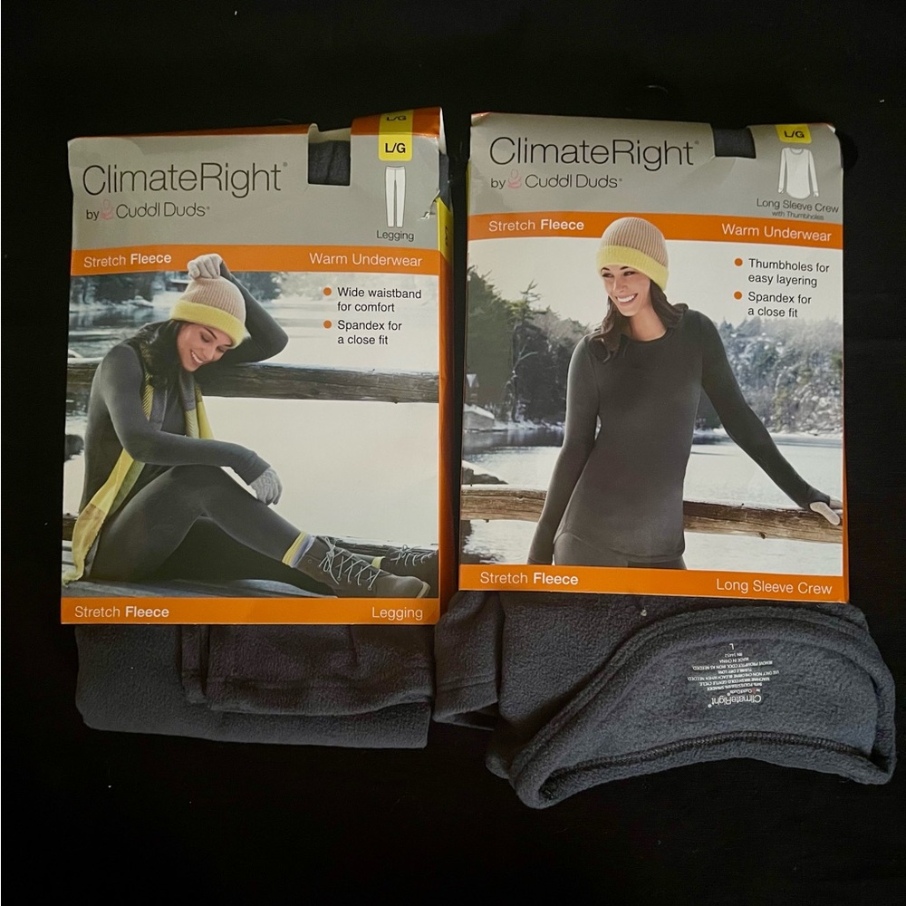 Warm! Climateright, Cuddl Duds Set, stretch fleece Top w/thumbholes & Leggings